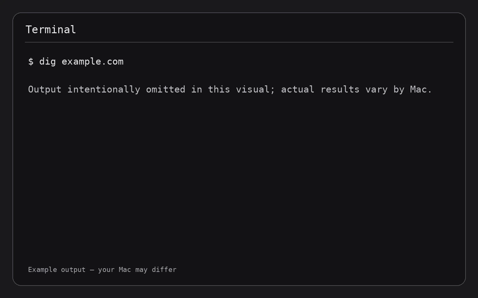 Terminal showing the command dig example.com