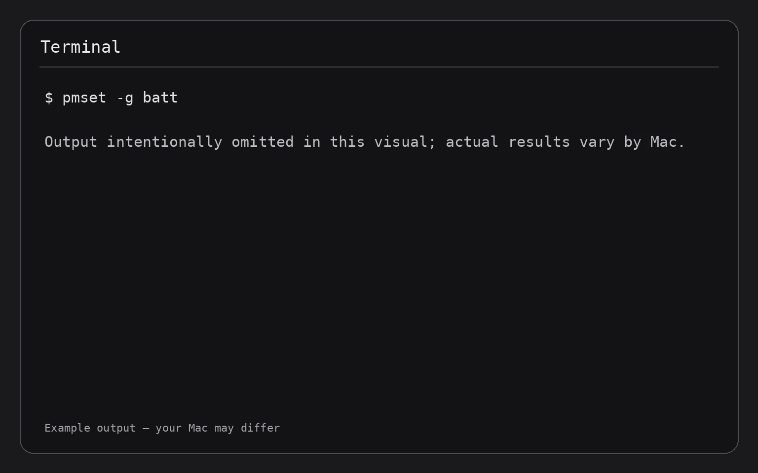 Terminal showing the command pmset -g batt