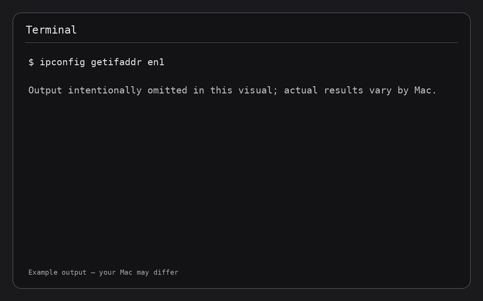 Terminal showing the command ipconfig getifaddr en1