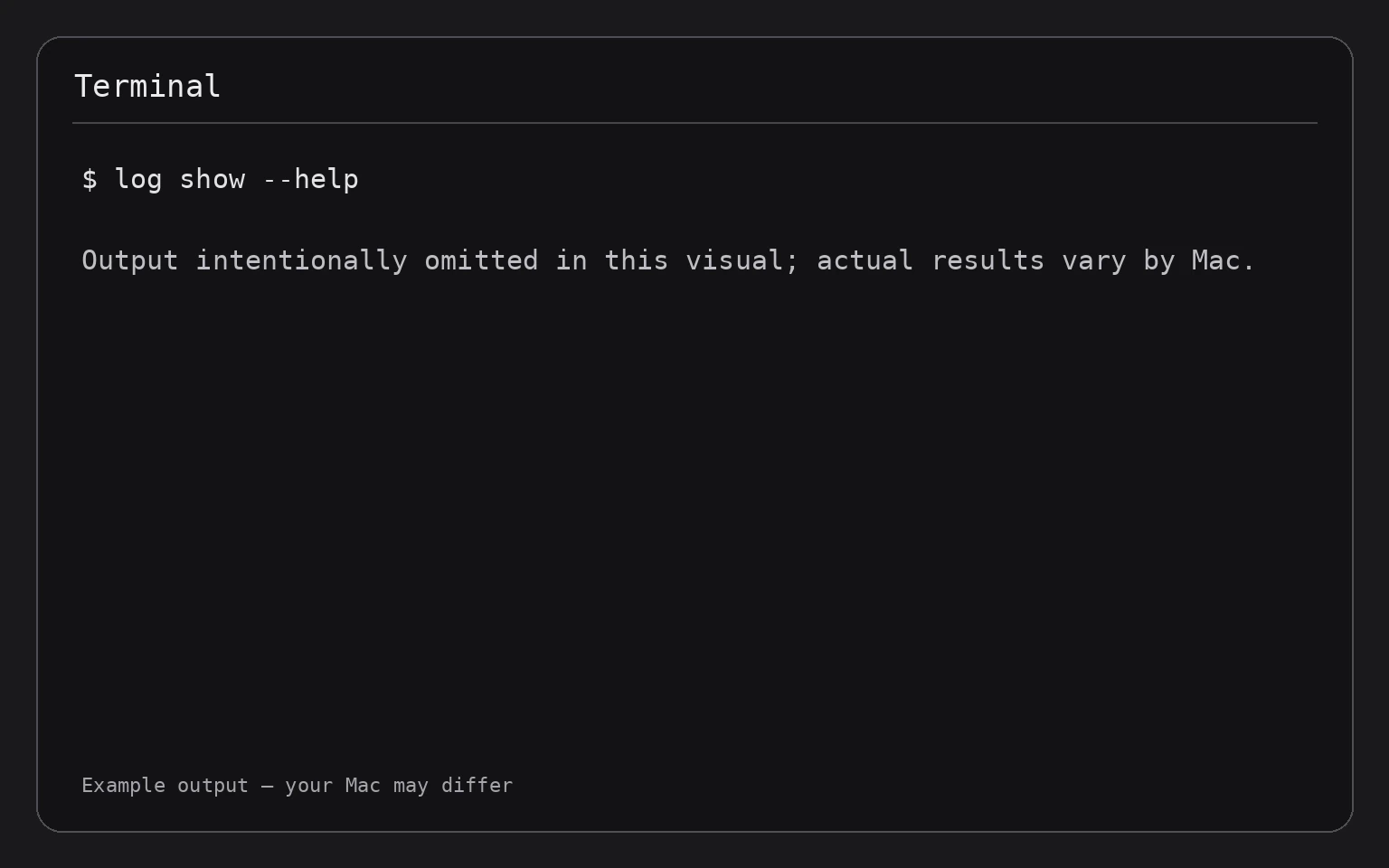 Terminal showing the command log show --help